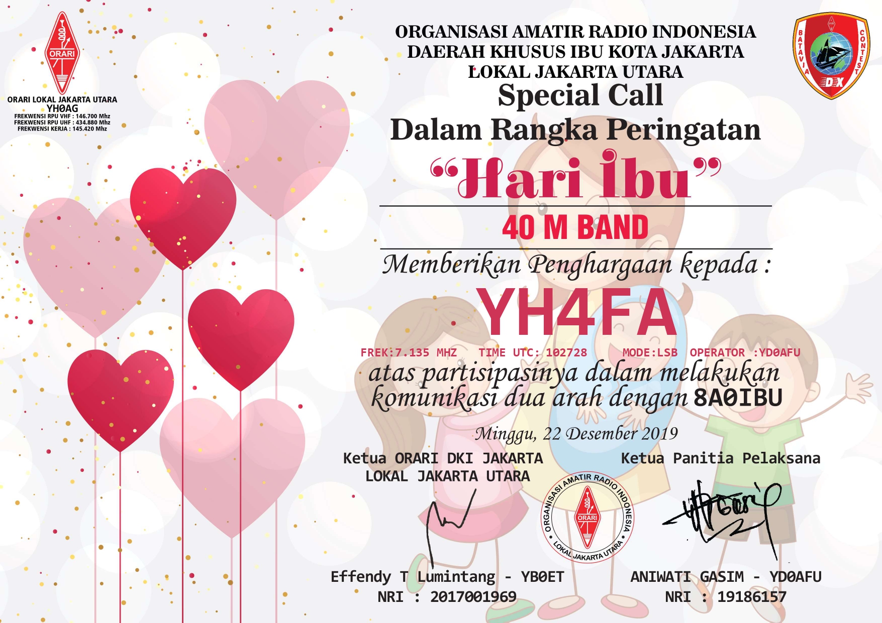 Sertifikat 8A0IBU Special Call Hari Ibu
